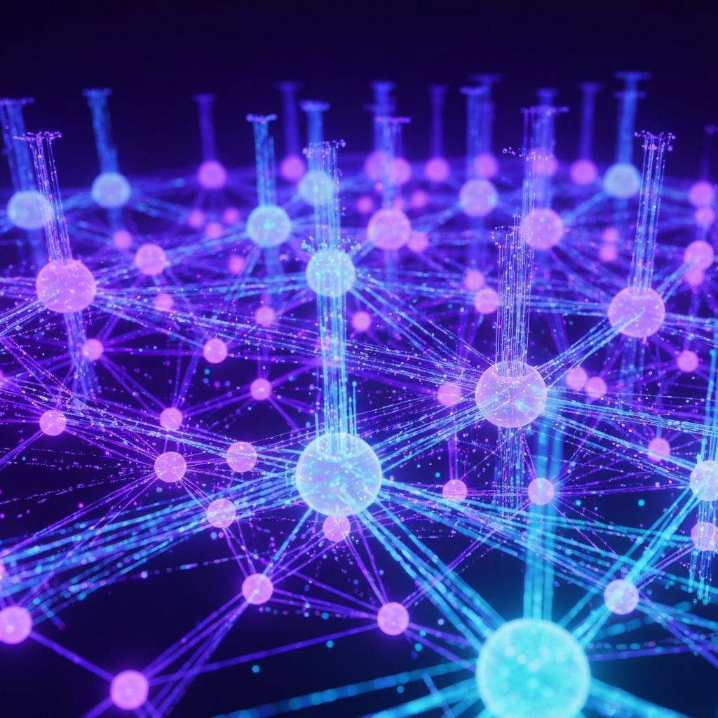 Abstract visualization of AI neural network and machine learning architecture